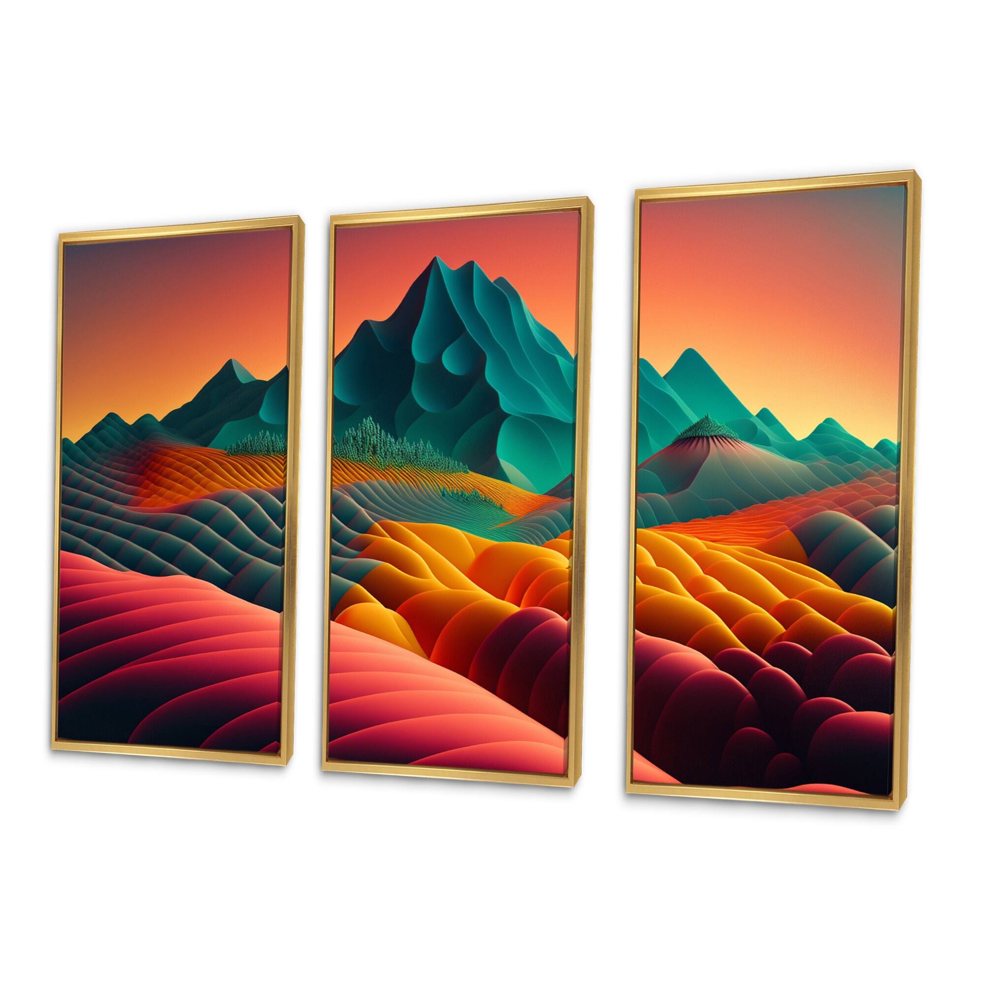 Designart "Abstract Hills In Magenta Yellow And Blue I" Landscape